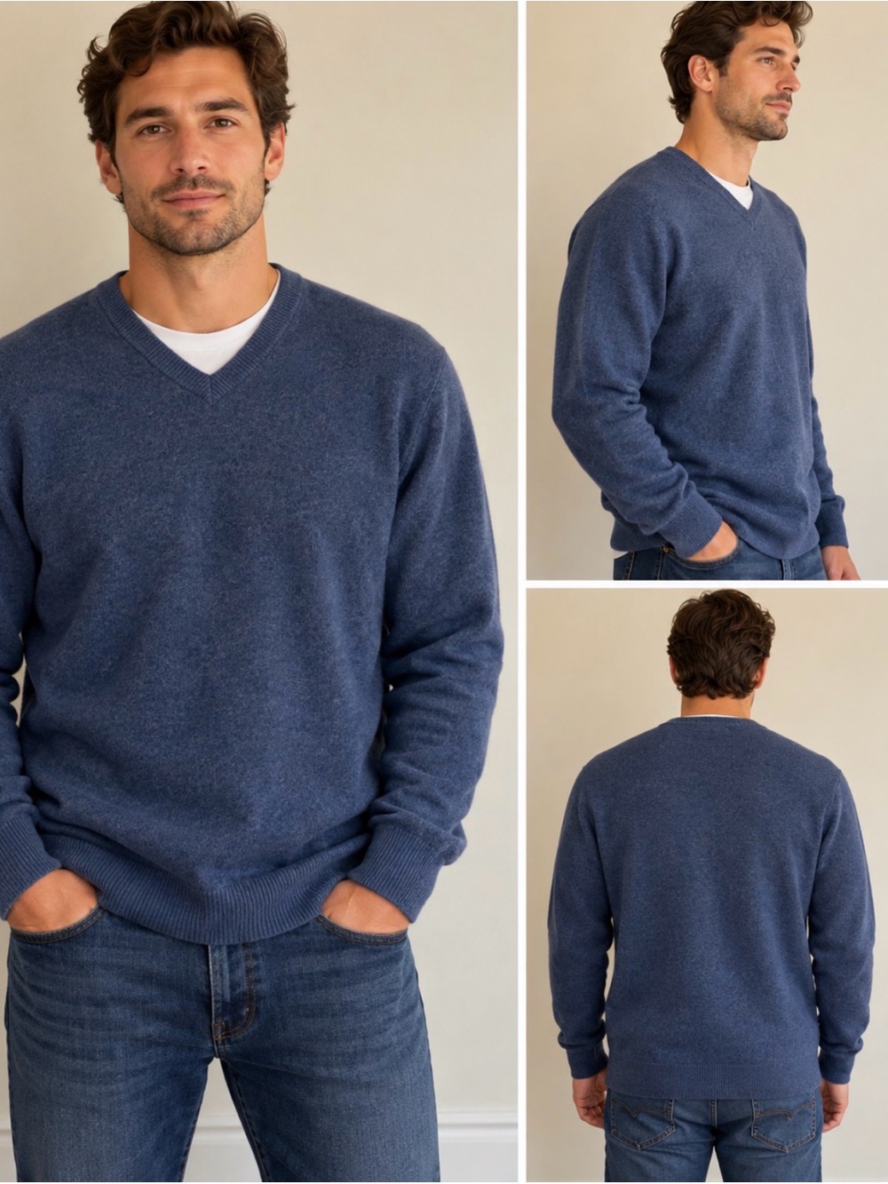 Eddie Bauer Men's XL Tall Blue Lambswool V-Neck Sweater